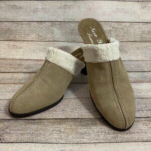 New York Transit Suede Leather Clog Mule Faux Fur Lined New Without Tags Sz 8